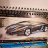Lamborghini Aventador colouring and design book with a colour-in pencil set.