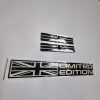 Union Jack and "Limited Edition" car decals, black and silver chrome stickers for vehicle styling.